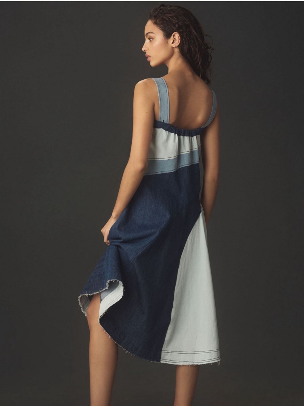 🆕 PILCRO Seamed Smocked Denim Midi Dress S - Picture 3 of 7